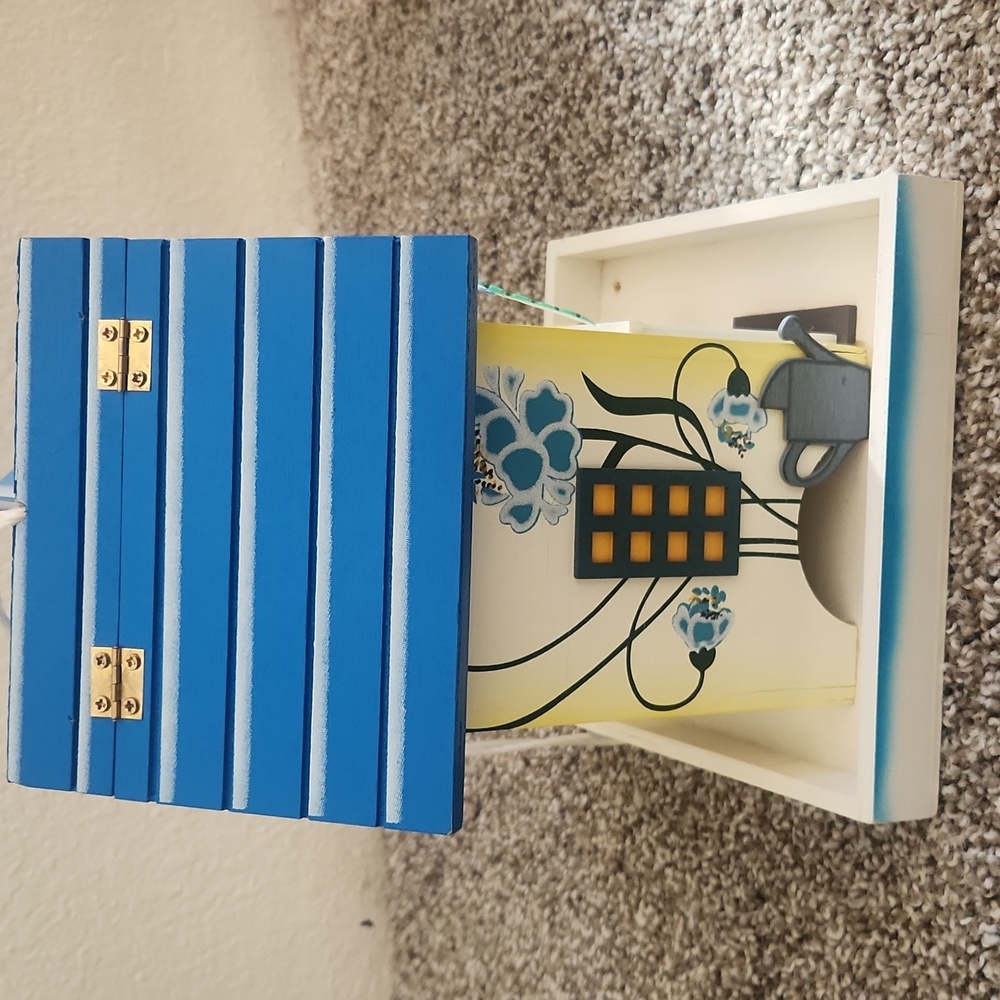 Blue and Yellow Decorative Birdhouse Feeder - Picture 2 of 7